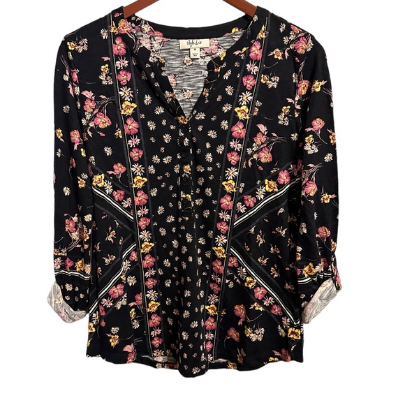 Style & Co Womens Printed Split-Neck Shirt Size XS Happy Day Black NWT - Picture 2 of 8